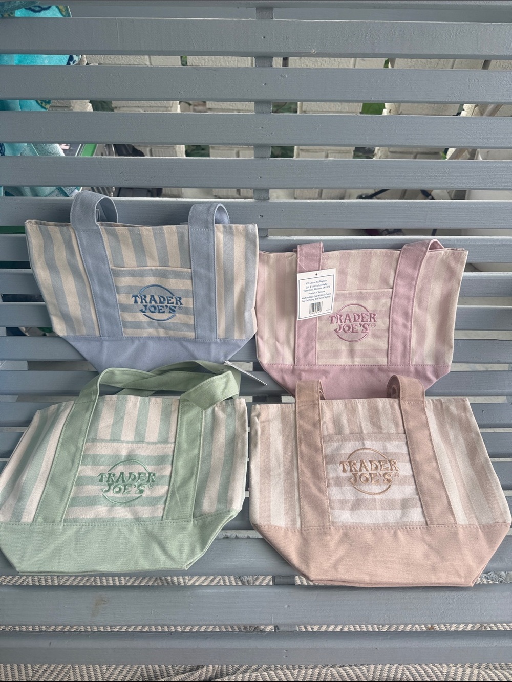 Trader Joe's Pastel Stripe Mini Tote Bag - Pink, Blue, Green, Cream